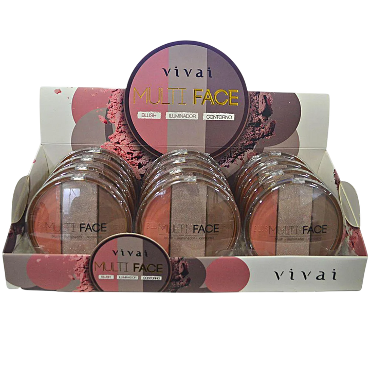 Box 12 Paleta de Blush Iluminador e Contorno Multi Face 3 em 1 Vivai