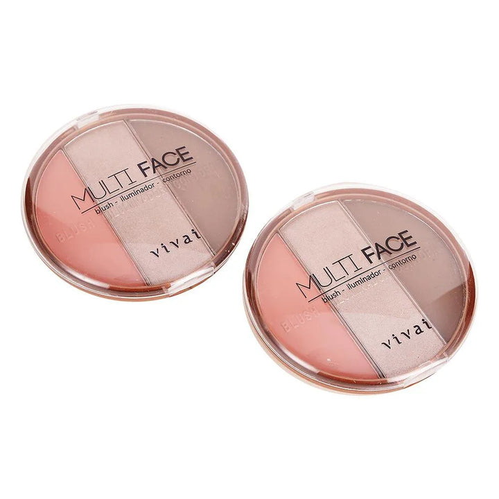 Box 12 Paleta de Blush Iluminador e Contorno Multi Face 3 em 1 Vivai
