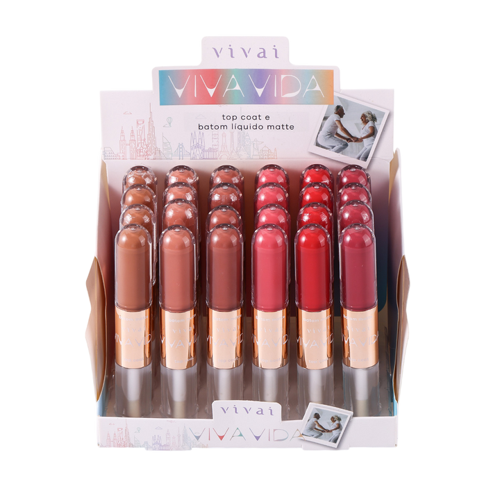 Box C/ 24 Viva Vida Top Coat e Batom Líquido
