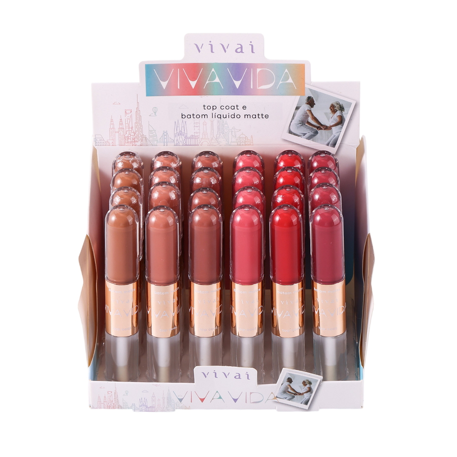 Box C/ 24 Viva Vida Top Coat e Batom Líquido
